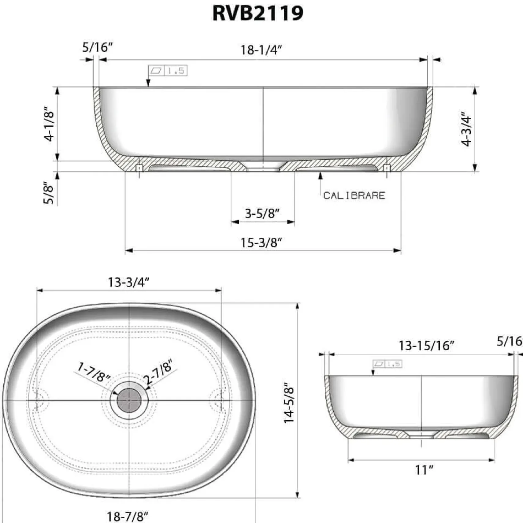Ruvati Canali 19-inch Pacific Blue epiStone Solid Surface Modern Bathroom Vessel Sink, RVB2119LE