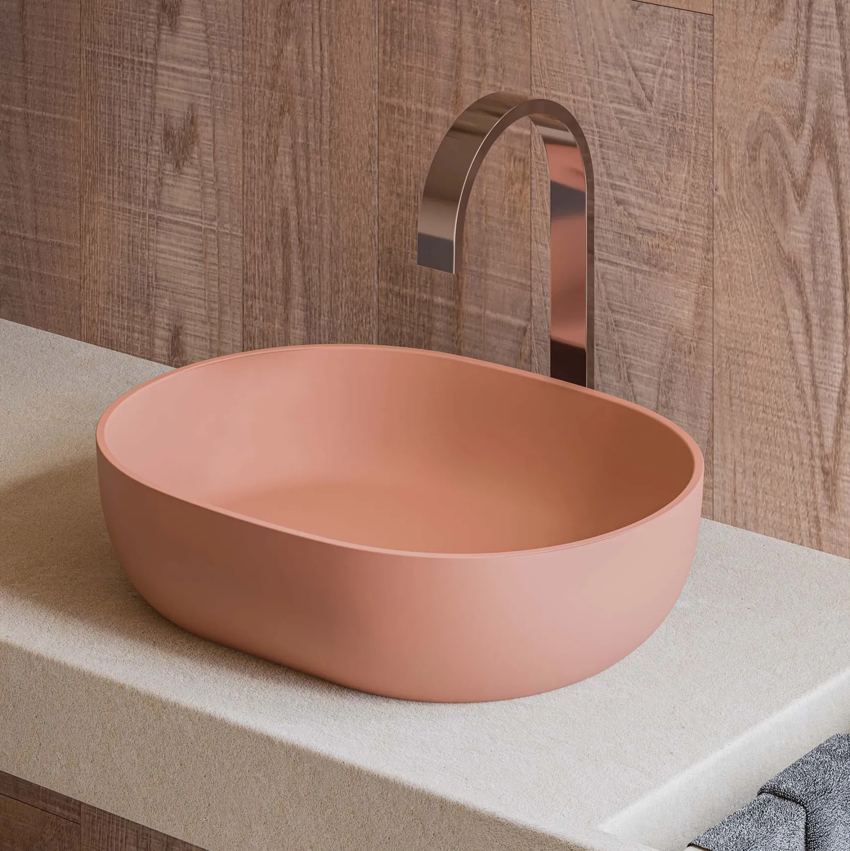 Ruvati Canali 19-inch Sedona Clay Pink epiStone Solid Surface Bathroom Vessel Sink, RVB2119TL
