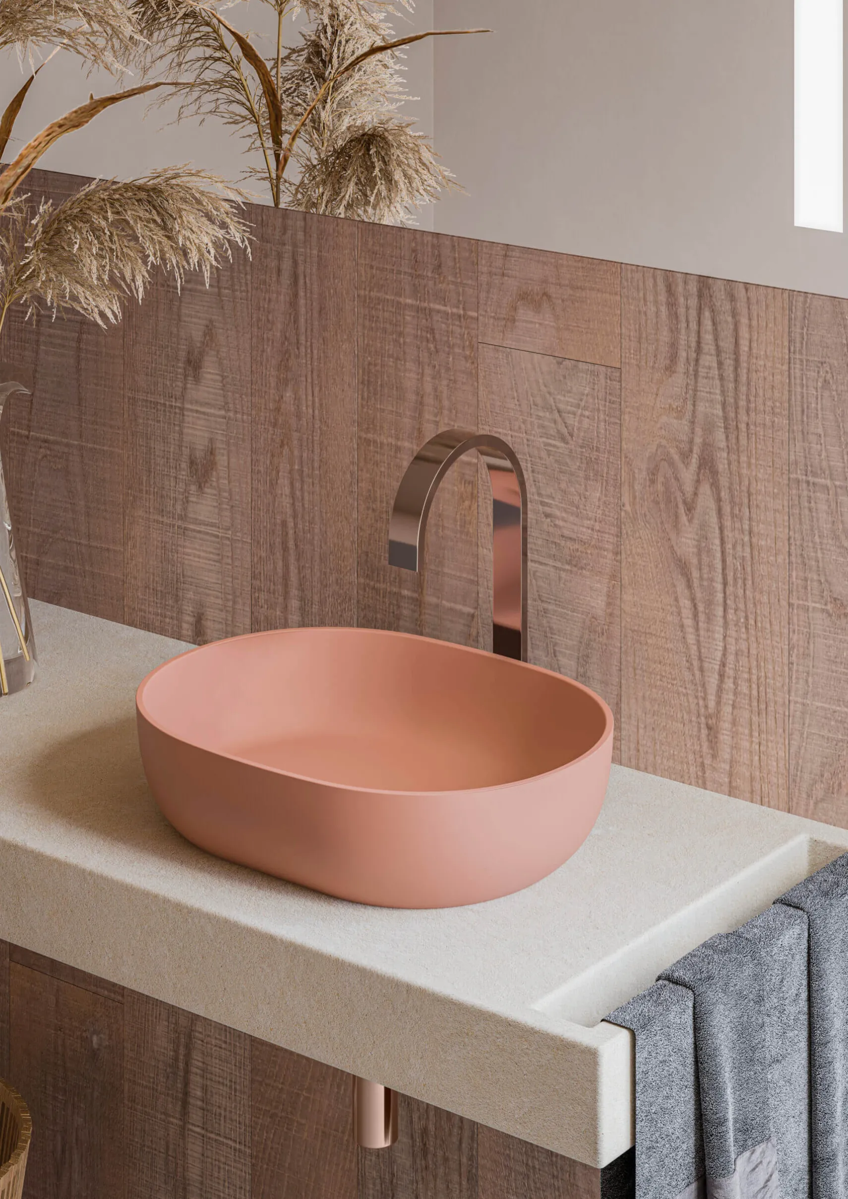 Ruvati Canali 19-inch Sedona Clay Pink epiStone Solid Surface Bathroom Vessel Sink, RVB2119TL