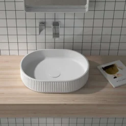 Ruvati Cordona 23" Oval Vessel Solid Surface Bathroom Sink, Matte White, RVB2823WH