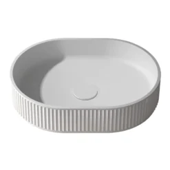 Ruvati Cordona 19 x 14 inch Fluted Vessel Bathroom Sink epiStone Solid Surface Modern Oval Matte White, RVB2819WH