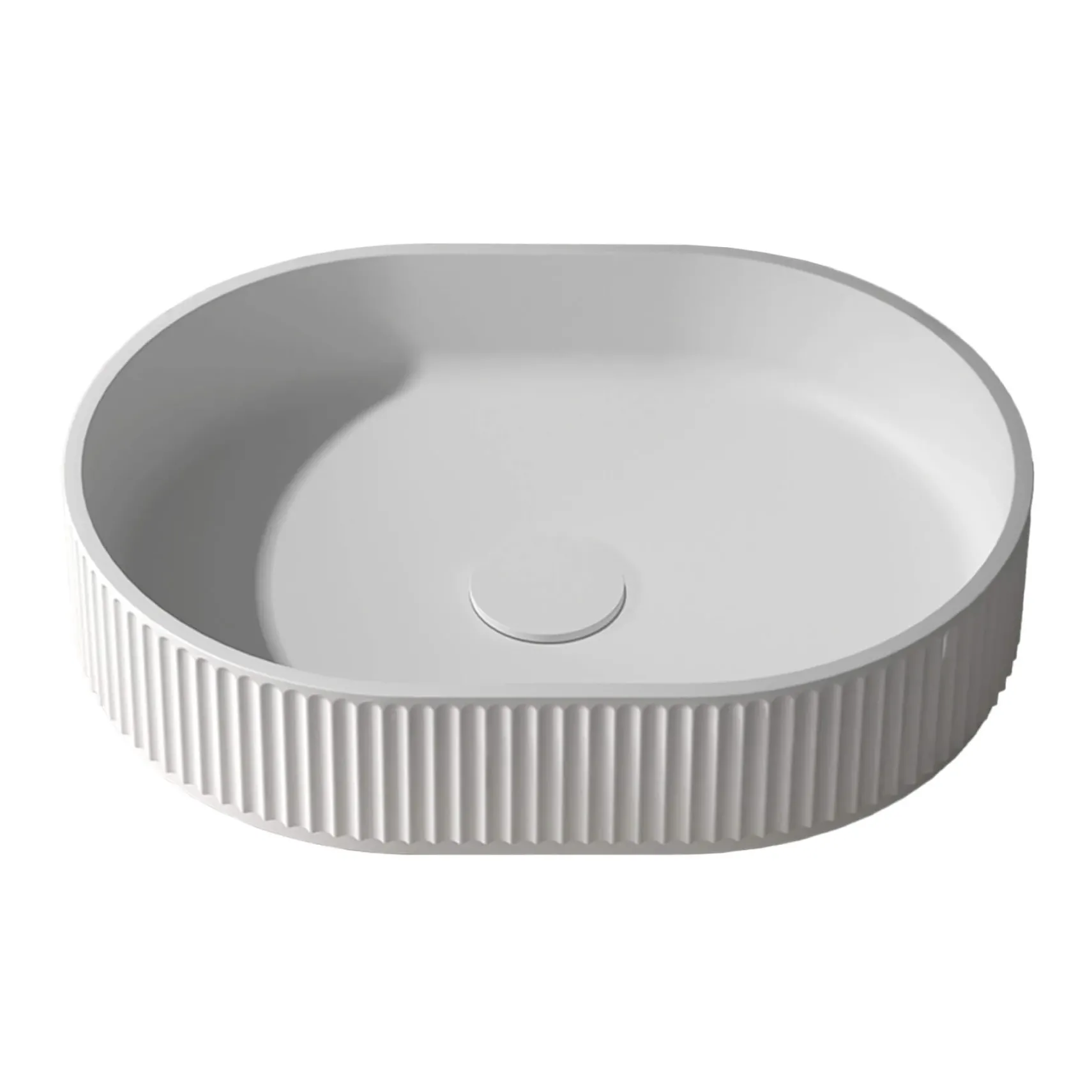Ruvati Cordona 19 x 14 inch Fluted Vessel Bathroom Sink epiStone Solid Surface Modern Oval Matte White, RVB2819WH