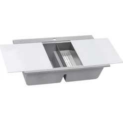Ruvati epiGranite 34" Drop In Granite Composite Workstation Kitchen Sink, 50/50 Silver Gray, RVG1350GR