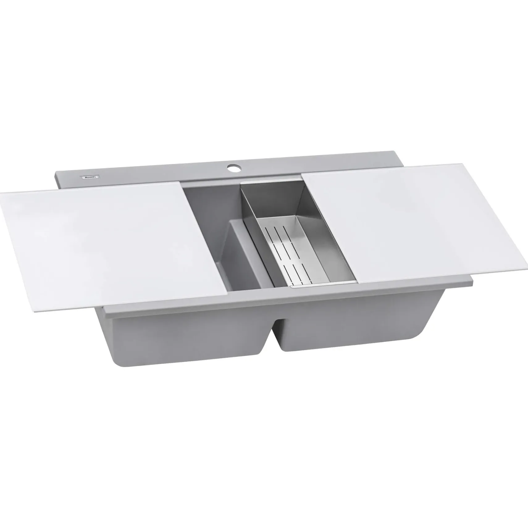 Ruvati epiGranite 34" Drop In Granite Composite Workstation Kitchen Sink, 50/50 Silver Gray, RVG1350GR