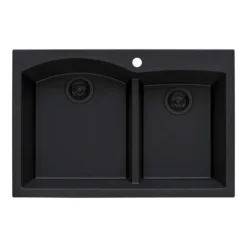 Ruvati epiGranite 33" Drop-in Topmount Granite Composite Kitchen Sink, 55/45 Double Bowl, Midnight Black, RVG1345BK