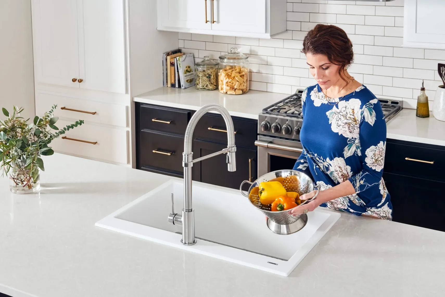 Ruvati epiGranite 33" Drop-in Topmount Granite Composite Kitchen Sink, 50/50 Low Divide Double Bowl, Arctic White, RVG1385WH