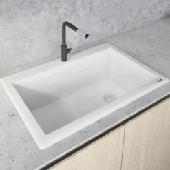Ruvati epiGranite 33" Drop-in Topmount Granite Composite Kitchen Sink, Arctic White, RVG1033WH