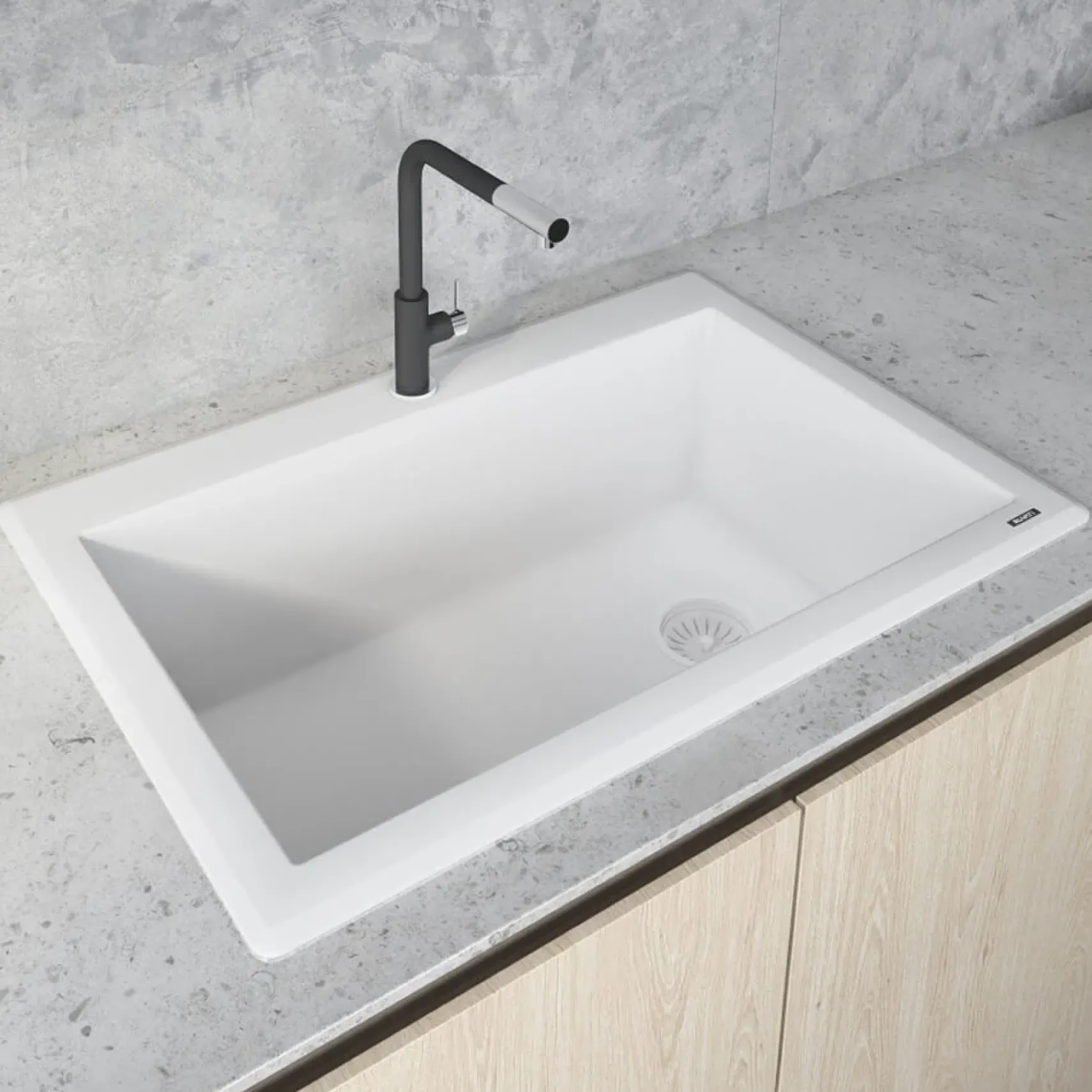 Ruvati epiGranite 33" Drop-in Topmount Granite Composite Kitchen Sink, Arctic White, RVG1033WH