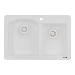 Ruvati epiGranite 33" Dual-Mount Granite Composite Kitchen Sink, 55/45 Double Bowl, Arctic White, RVG1344WH