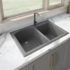 Ruvati epiGranite 33" Dual-Mount Granite Composite Kitchen Sink, 55/45 Double Bowl, Urban Gray, RVG1344GR
