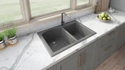 Ruvati epiGranite 33" Dual-Mount Granite Composite Kitchen Sink, 55/45 Double Bowl, Urban Gray, RVG1344GR
