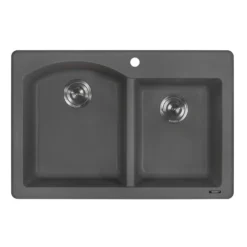 Ruvati epiGranite 33" Dual-Mount Granite Composite Kitchen Sink, 55/45 Double Bowl, Urban Gray, RVG1344GR