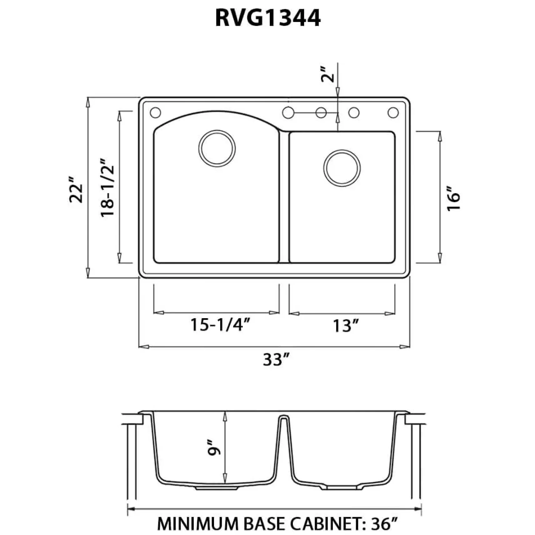 Ruvati epiGranite 33" Dual-Mount Granite Composite Kitchen Sink, 55/45 Double Bowl, Urban Gray, RVG1344GR