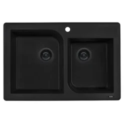 Ruvati epiGranite 33" Dual-Mount Granite Composite Kitchen Sink, 55/45 Double Bowl, Midnight Black, RVG1396BK