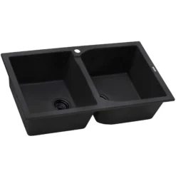 Ruvati epiGranite 34" Dual-Mount Granite Composite Kitchen Sink, 50/50 Double Bowl, Midnight Black, RVG1319BK