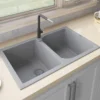 Ruvati epiGranite 34" Dual-Mount Granite Composite Kitchen Sink, 50/50 Double Bowl, Silver Gray, RVG1319GR