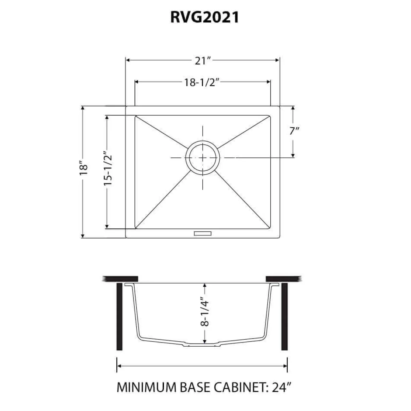 Ruvati epiGranite 21" Rectangle Granite Composite Workstation Bar/Prep Sink, Midnight Black, RVG2021BK
