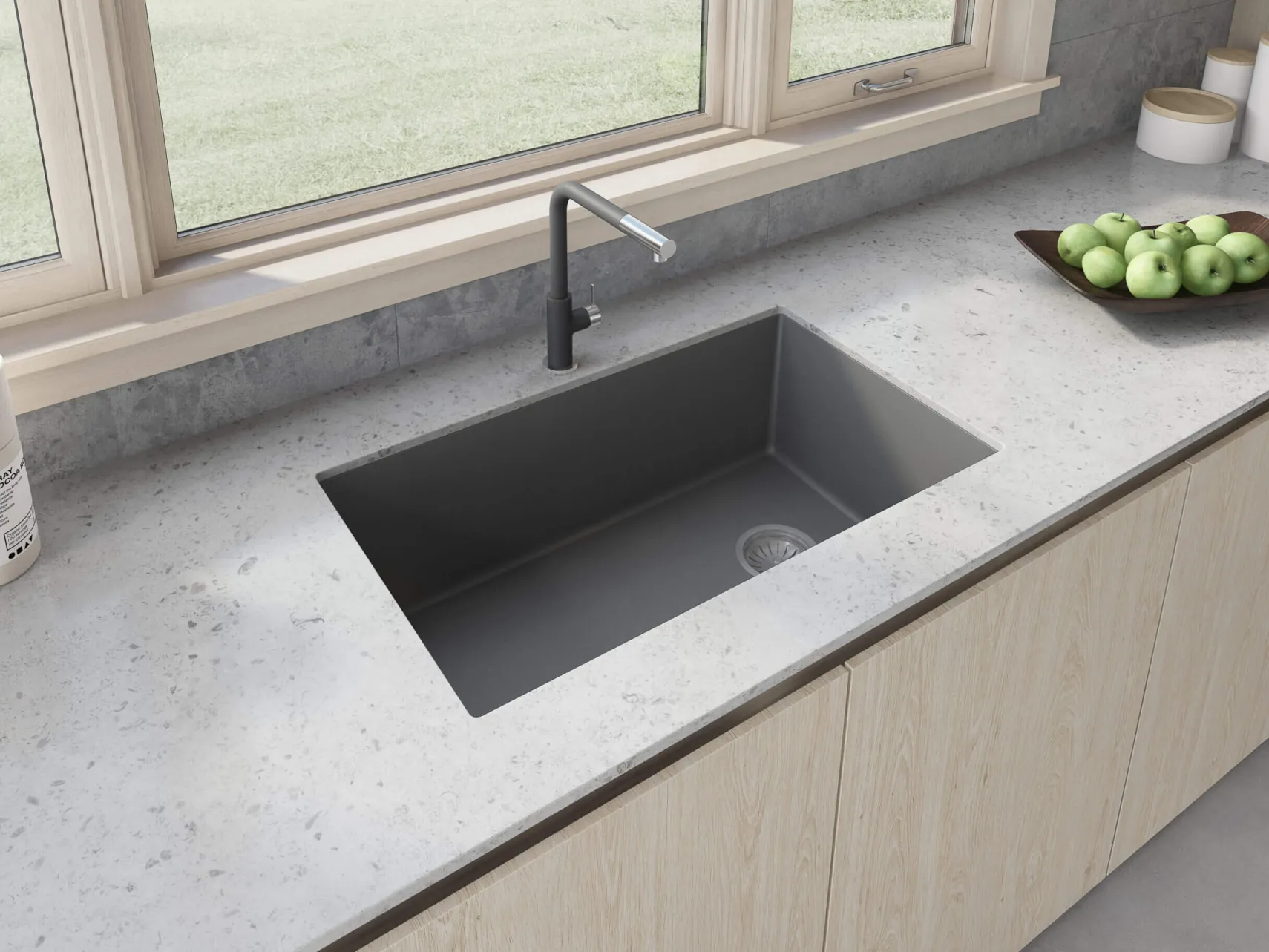 Ruvati epiGranite 32" Undermount Granite Composite Kitchen Sink, Urban Gray, RVG2033GR