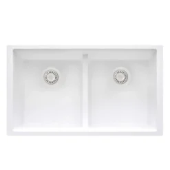 Ruvati epiGranite 33" Undermount Granite Composite Kitchen Sink, 50/50 Low Divide Double Bowl, Arctic White, RVG2385WH
