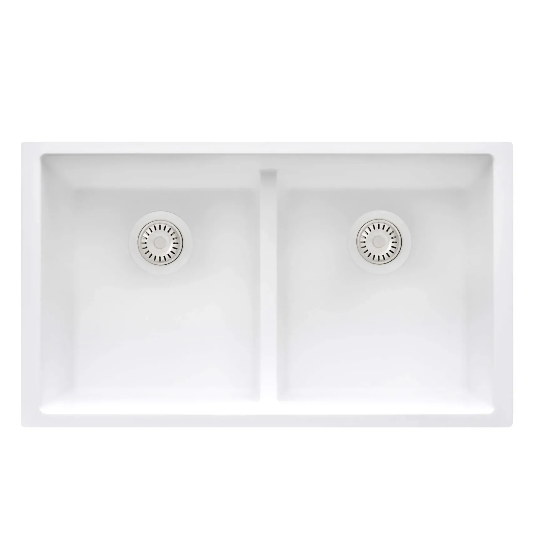 Ruvati epiGranite 33" Undermount Granite Composite Kitchen Sink, 50/50 Low Divide Double Bowl, Arctic White, RVG2385WH