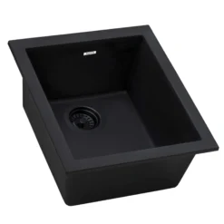 Ruvati epiGranite 15 x 17 inch Granite Composite Undermount Single Bowl Wet Bar Prep Sink, Midnight Black, RVG2016BK