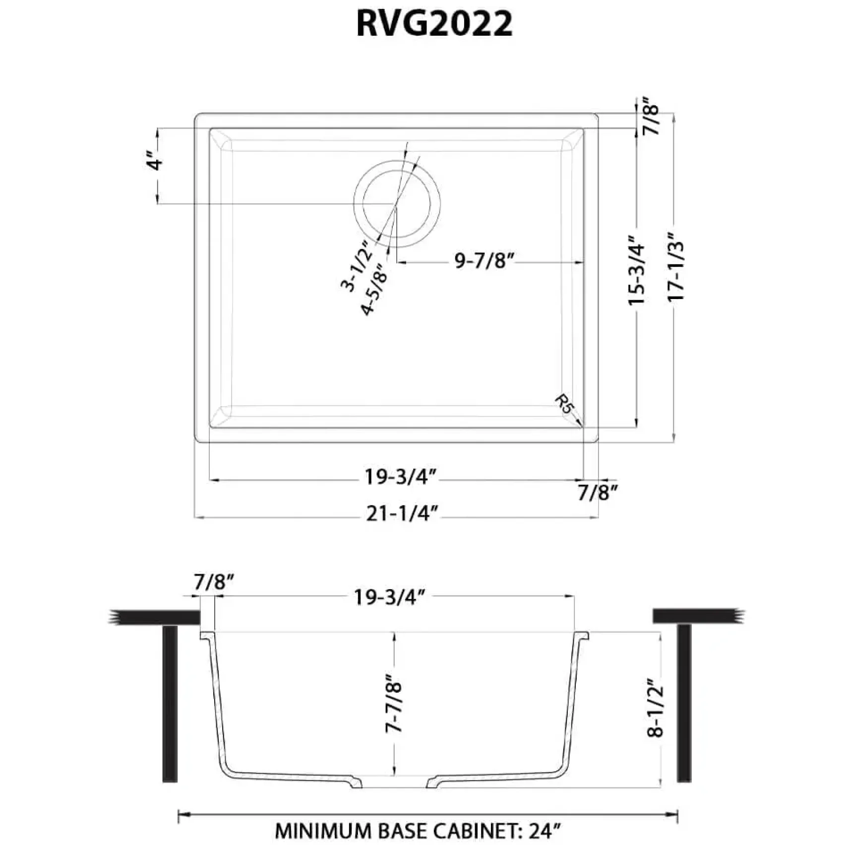 Ruvati epiGranite 21 x 17 inch Granite Composite Undermount Single Bowl Wet Bar Prep Sink, Arctic White, RVG2022WH