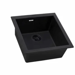 Ruvati epiGranite 17 x 17 inch Granite Composite Undermount Single Bowl Wet Bar Prep Sink, Midnight Black, RVG2018BK