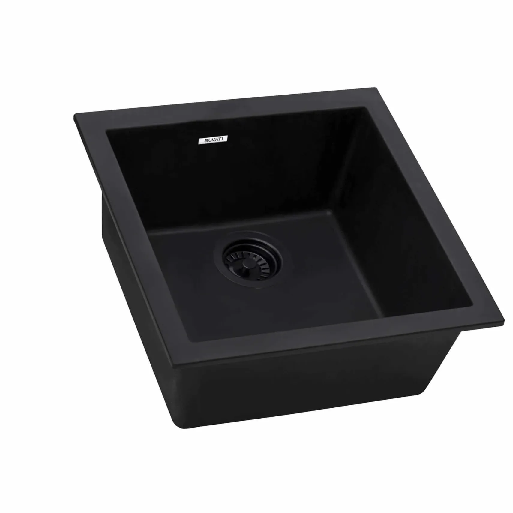 Ruvati epiGranite 17 x 17 inch Granite Composite Undermount Single Bowl Wet Bar Prep Sink, Midnight Black, RVG2018BK