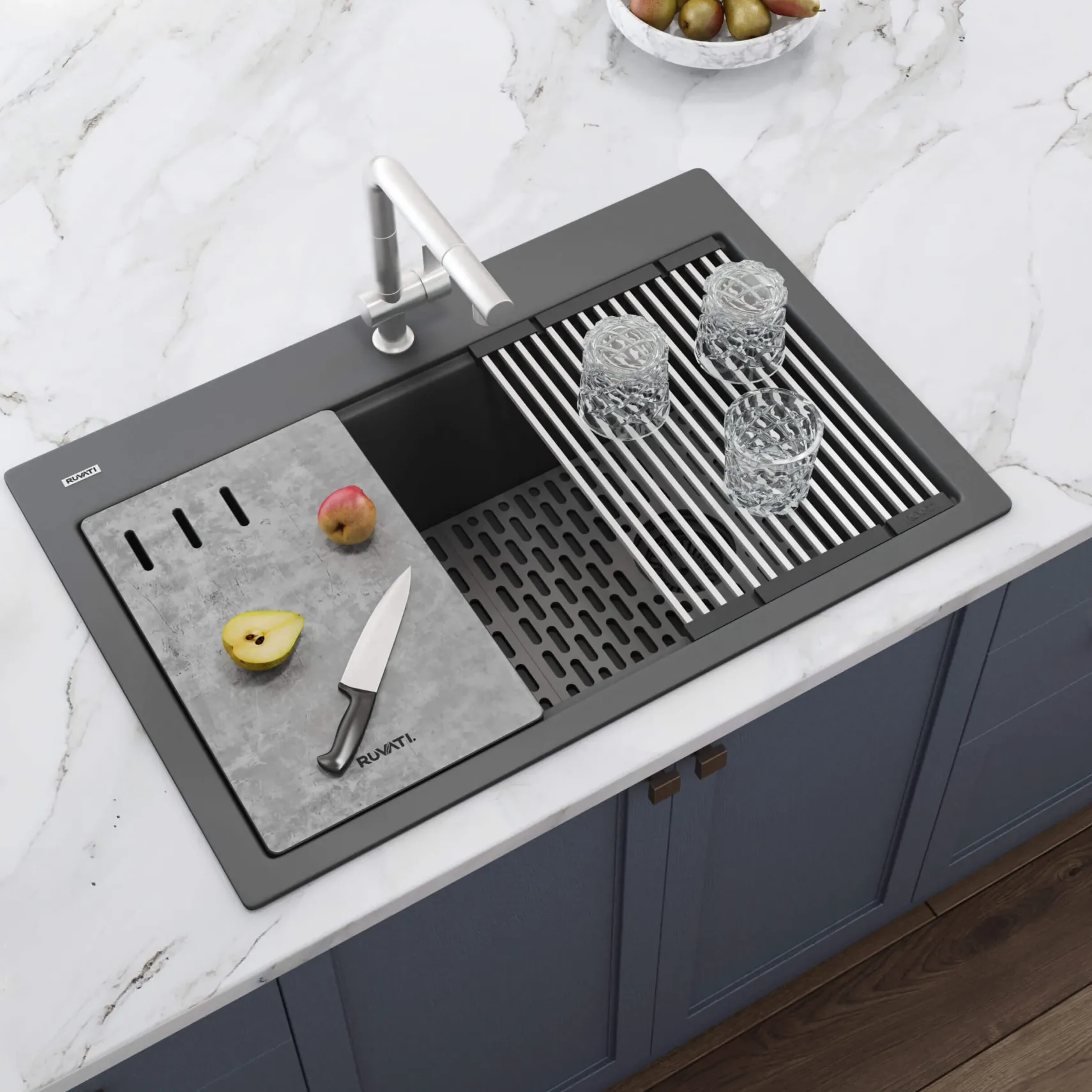 Ruvati epiStage 33" Drop-in Topmount Granite Composite Workstation Kitchen Sink, Urban Gray, RVG1302UG