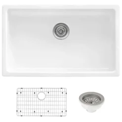 Ruvati Fiamma 30" Undermount Fireclay Kitchen Sink, White, RVL3030WH