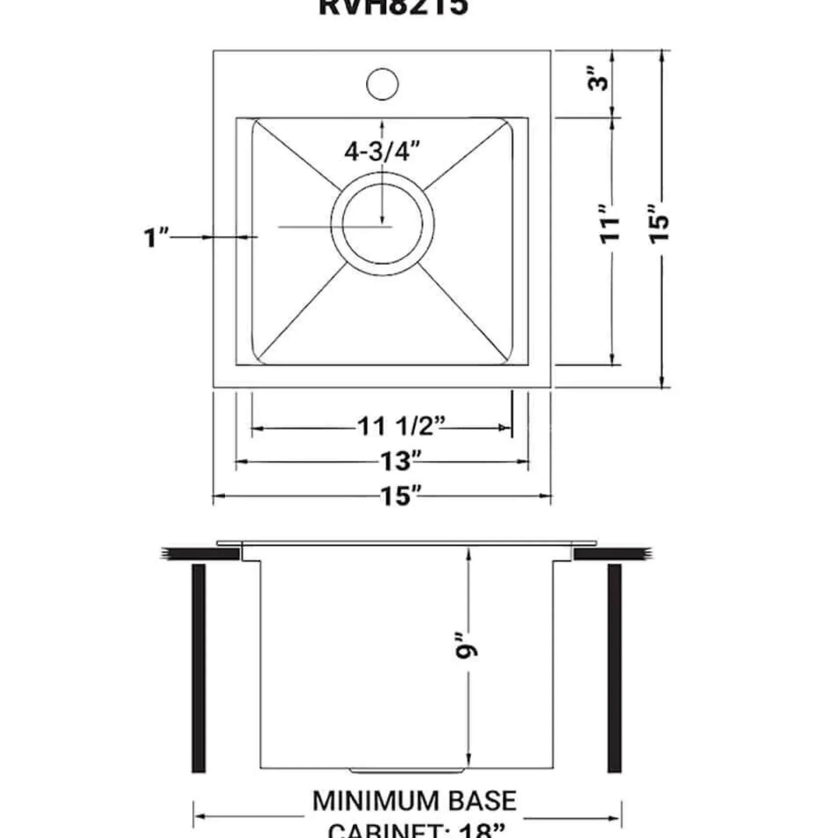 Ruvati Giana 15 inch Gunmetal Black Stainless Steel Workstation Wet Bar Sink Drop-in Topmount, 16, RVH8215BL