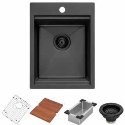 Ruvati Giana 15 x 20 inch Gunmetal Black Stainless Steel Workstation Wet Bar Sink Drop-in Topmount, 16, RVH8210BL