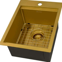 Ruvati Giana 15 x 20 inch Polished Brass Matte Gold Stainless Steel Workstation Wet Bar Sink Drop-in Topmount, 16, Matte Gold Satin Brass, RVH8210GG