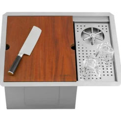 Ruvati Glass Rinser and Sink Combo 22 inch Workstation for Wet Bar Bottle Washer Undermount, RVH8542ST