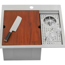 Ruvati Glass Rinser and Sink Combo 22 inch Workstation for Wet Bar Bottle Washer Drop in Topmount, RVH8262ST