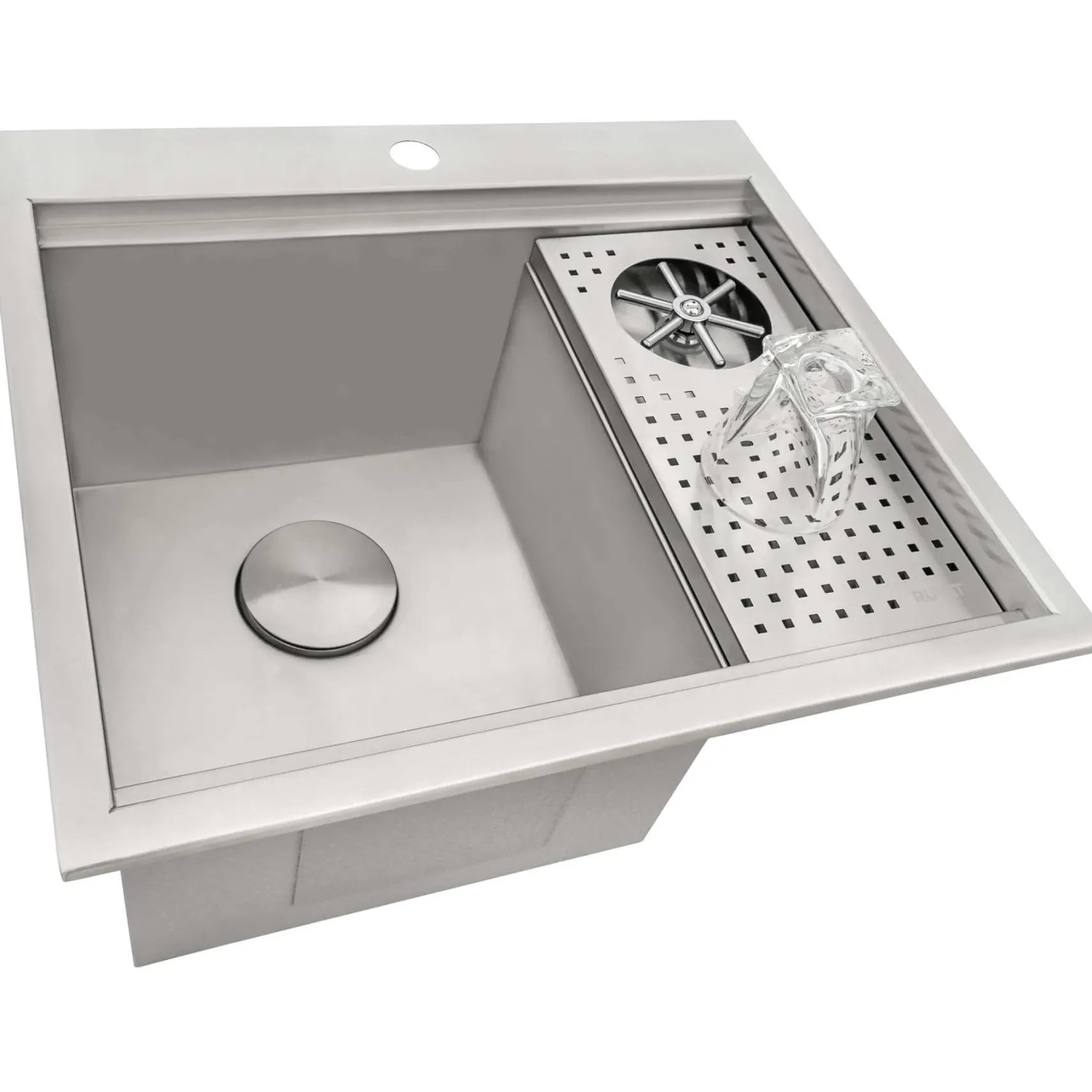 Ruvati Glass Rinser and Sink Combo 22 inch Workstation for Wet Bar Bottle Washer Drop in Topmount, RVH8262ST