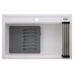 Ruvati 31-inch epiCube Granite Composite Workstation Drop-in Topmount Kitchen Sink Matte White, RVG1631WH