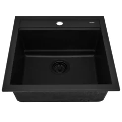 Ruvati 20-inch epiCube Granite Composite Workstation Matte Black Drop-in Topmount Wet Bar Prep Sink, RVG1620BK