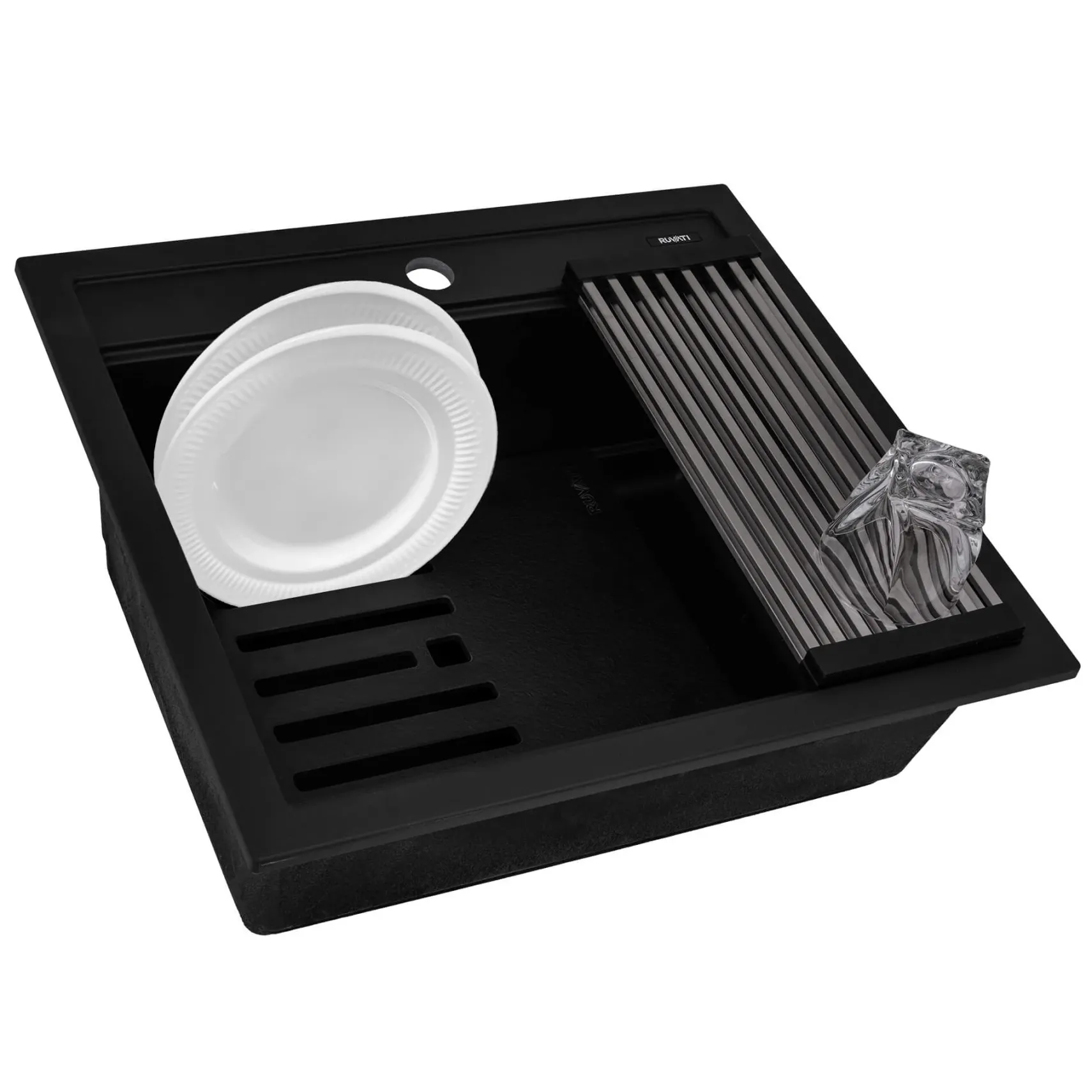 Ruvati 23-inch epiCube Granite Composite Workstation Matte Black Drop-in Topmount Wet Bar Prep Sink, RVG1622BK