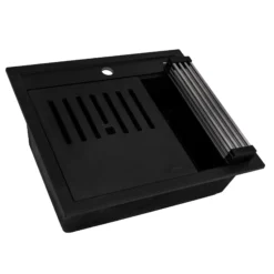 Ruvati 23-inch epiCube Granite Composite Workstation Matte Black Drop-in Topmount Wet Bar Prep Sink, RVG1622BK