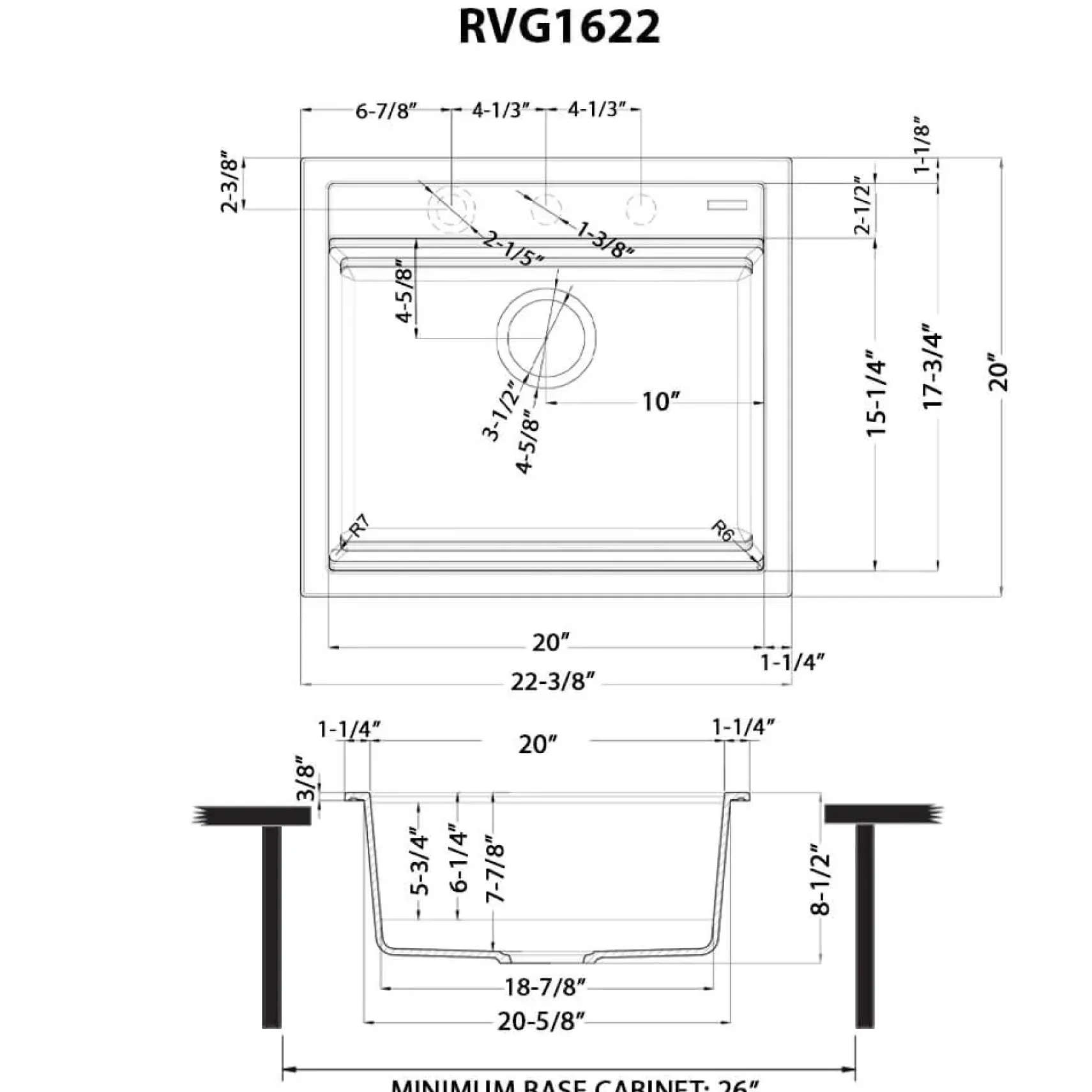 Ruvati 23-inch epiCube Granite Composite Workstation Matte Black Drop-in Topmount Wet Bar Prep Sink, RVG1622BK