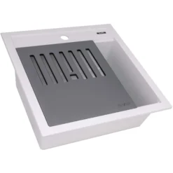 Ruvati 20-inch epiCube Granite Composite Workstation Drop-in Topmount Wet Bar Prep Sink Matte White, RVG1620WH