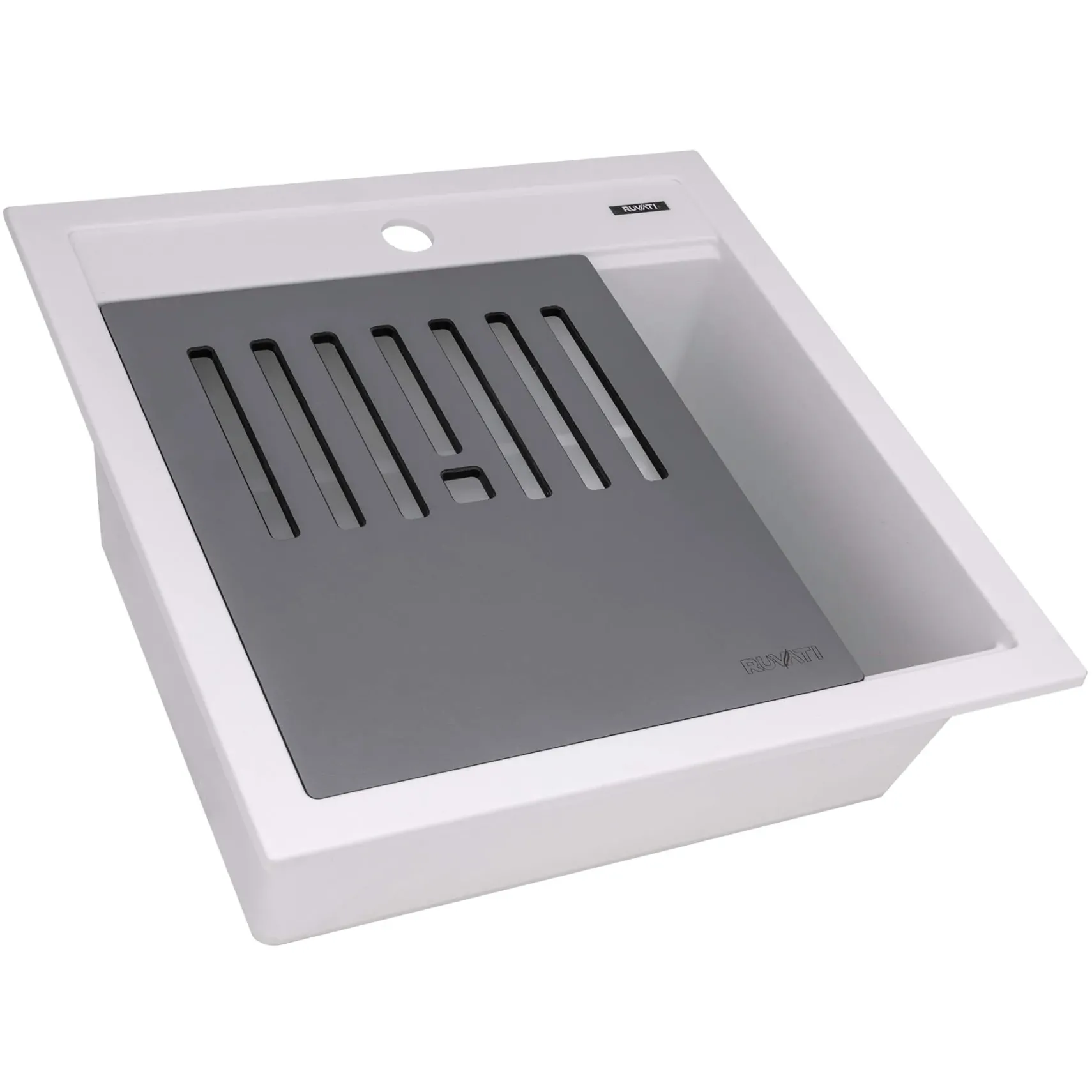 Ruvati 20-inch epiCube Granite Composite Workstation Drop-in Topmount Wet Bar Prep Sink Matte White, RVG1620WH