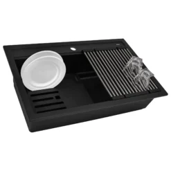 Ruvati 34-inch epiCube Granite Composite Workstation Matte Black Drop-in Topmount Kitchen Sink, RVG1634BK