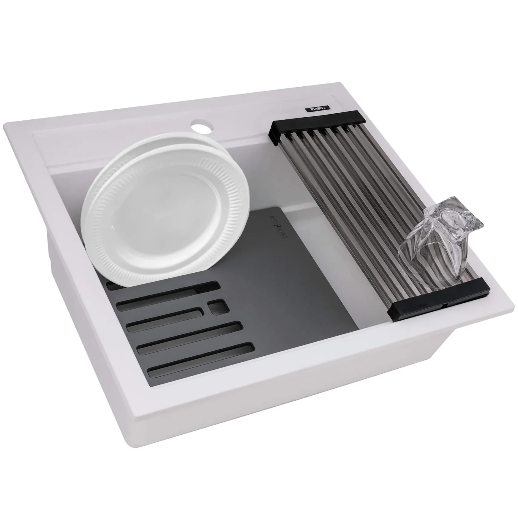 Ruvati 23-inch epiCube Granite Composite Workstation Drop-in Topmount Wet Bar Prep Sink Matte White, RVG1622WH