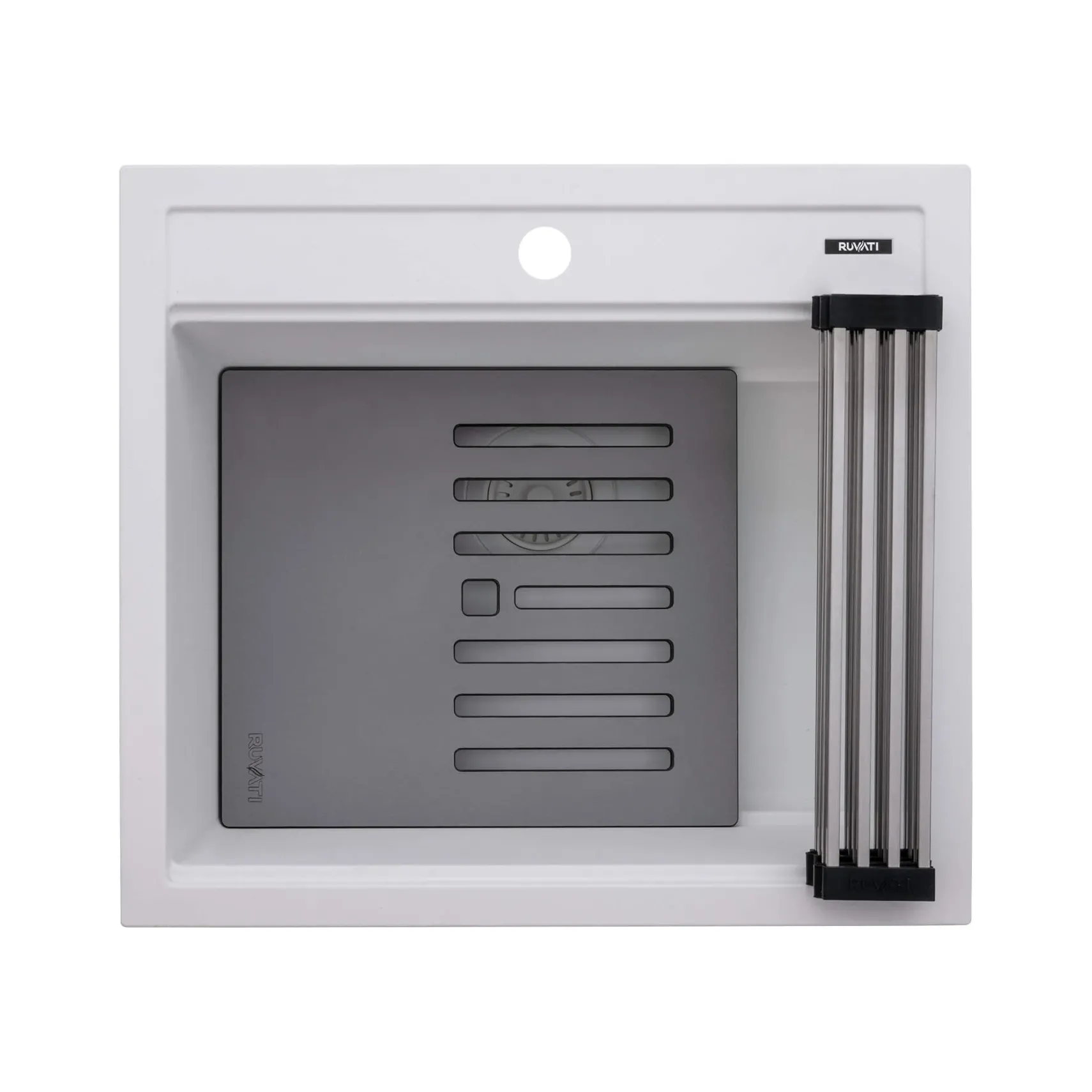 Ruvati 23-inch epiCube Granite Composite Workstation Drop-in Topmount Wet Bar Prep Sink Matte White, RVG1622WH