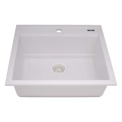 Ruvati 23-inch epiCube Granite Composite Workstation Drop-in Topmount Wet Bar Prep Sink Matte White, RVG1622WH