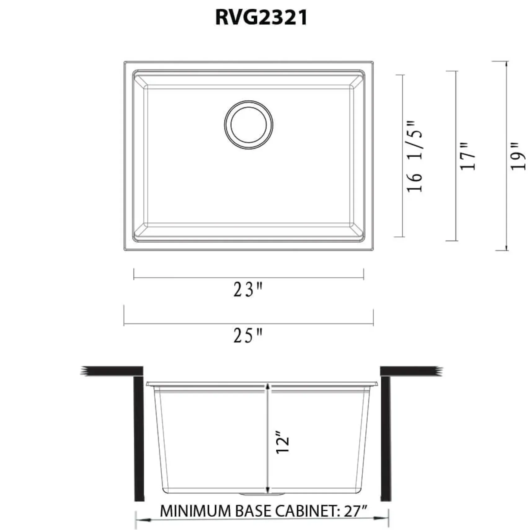 Ruvati 25-inch epiRock Workstation Charcoal Black Undermount Laundry Sink, Composite, RVG2321CK