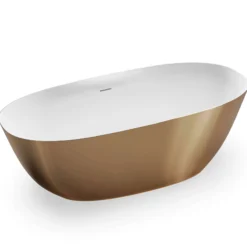 Ruvati 71-inch Matte Gold and White epiStone Solid Surface Freestanding Bath Tub Sinatra, RVB6788GW
