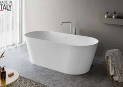 Ruvati 67-inch White epiStone Solid Surface Oval Freestanding Bath Tub Omnia Matte, RVB6750WH